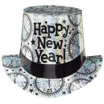 New Year's 5 in. Silver Prismatic Top Hat (4-pack)