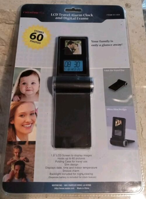 NEXTAR LCD TRAVEL ALARM CLOCK AND DIGITAL FRAME - STORES 60 PHOTO'S Vtg