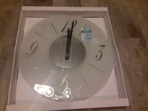 NeXtime Wall Clock, 15"W x 15"H Frosted Glass with silver numbers