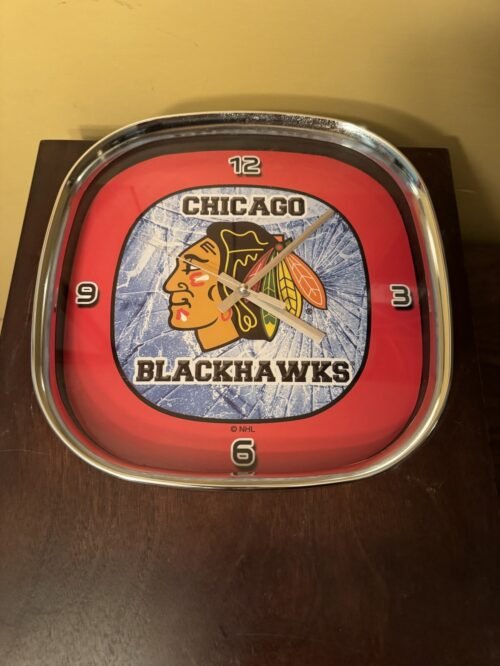 NHL Chicago Blackhawks Hockey 12" Red Chrome Square Wall Clock