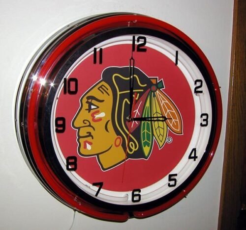 NHL Chicago Blackhawks Logo Sign 18" 2 Ring Neon Clock