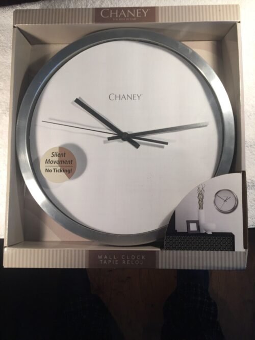 NIB Chaney Wall Clock— NoTicking Silent Movement 12” Dia Silver—No Numbers NIB