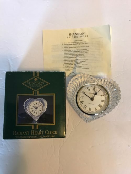 NIB Godinger Shannon Crystal Heart Clock Quartz Lead Crystal 4x4" Valentine Day
