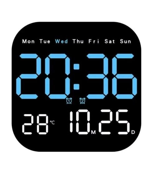 NIB Square LED Digital Wall Clock Remote Control Temperature Date Week Display