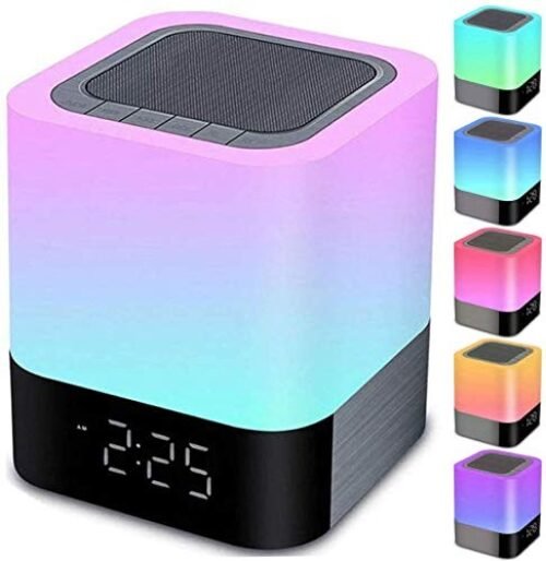 Night Lights Bluetooth Speaker, Alarm Clock Touch Sensor Dimmable Multi-Color