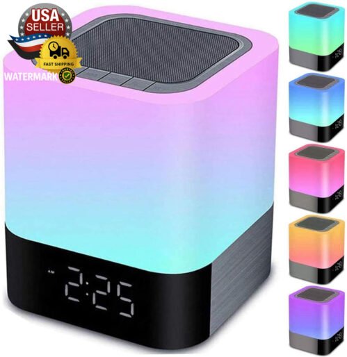 Night Lights Bluetooth Speaker, Alarm Clock Touch Sensor Dimmable Multi-Color Ch