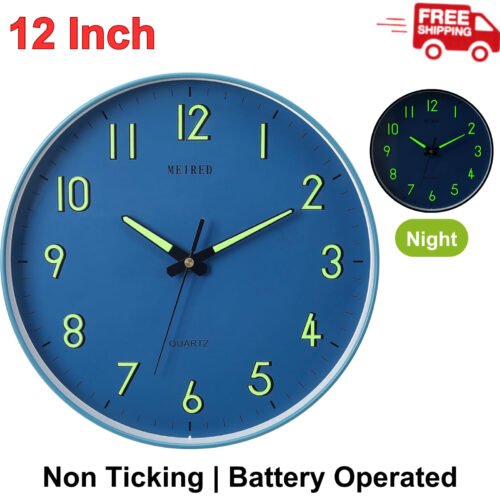 Night Light Wall Clock for Bedroom - 12 Inch Silent Lighted up Wall Clock Glow