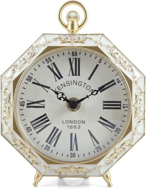 NIKKY HOME Metal Table Clock, Shelf Desk Top Clock Battery Operated Gold