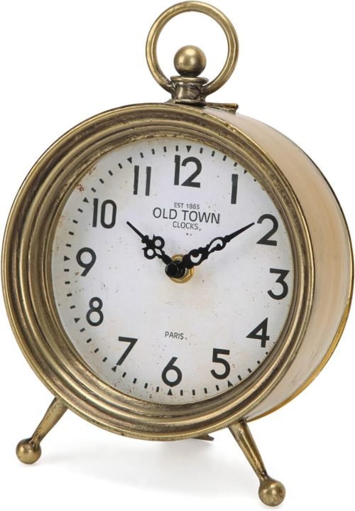 NIKKY HOME Vintage Table Clock, Metal Frame with Antique Gold Finish