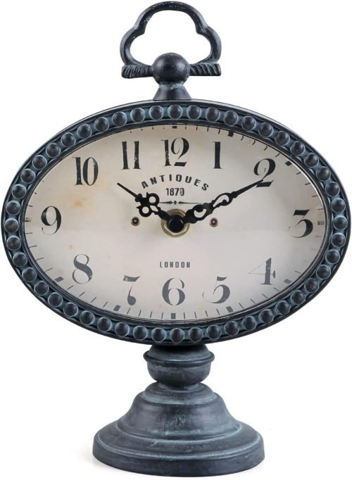 NIKKY HOME Vintage Table Clock with Beads, Shelf Desk Top Clock Battery Operated