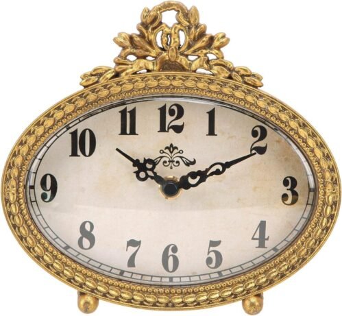 NIKKY HOME Vintage Table Top Clock, Silent Small Shelf Desk Clock Gold