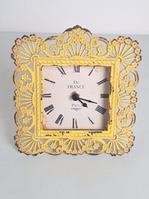 Nikky Home Vintage Yellow Table Clock Shabby Chic Decorative Pewter Clock