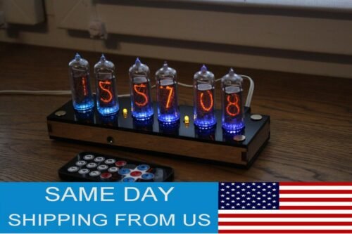 Nixie tube clock include IN-14 tubes and plywood black case retro vintage USB-C