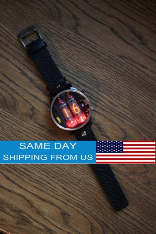 NIXIE TUBE WRIST WATCH CLOCK BASED ON IN-16 ИН-16 | battery month or 2K times