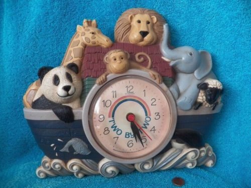 Noahs Ark Wall clock Two by Two Nursery baby room Vtg Homco 3D animals New Haven