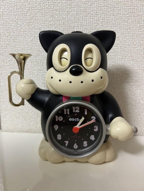 Norakuro Cat Trumpet Alarm Clock Retro Black White Battery Operated
