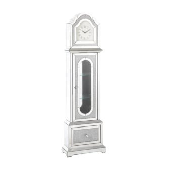 Noralie Storage Grandfather Clock with LED in Mirrored and Faux Diamonds