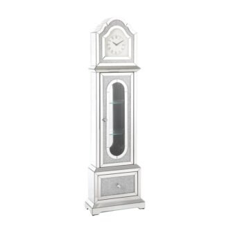 Noralie Storage Grandfather Clock with LED in Mirrored and Faux Diamonds