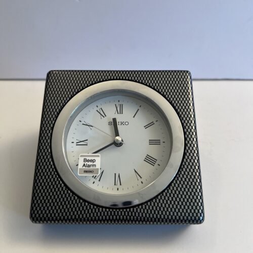 NOS Faux Carbon Fiber Seiko Collectible Mantle Desk Table Alarm Clock NEW!