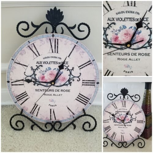 NOS~Iron Scroll~Paris~Senteurs De Rose~Roman Numerals Wall~Easel Counter Clock