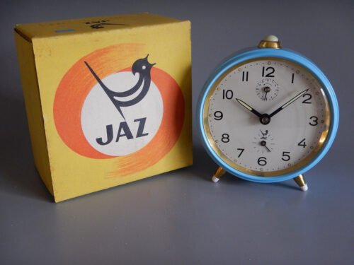 N.O.S. New Stock 70s Clock Alarm JAZ Blue In Its Original Box
