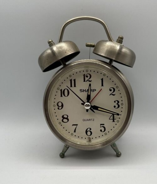 Nostalgic Sharp Silver Twin Bell Analog Alarm Clock Battery Powered Works Great