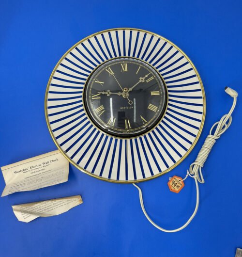 NOS Westclox 12 Inch Orbit Black White And Brass Wall Clock 1960