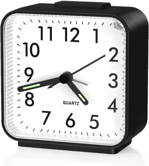 No Ticking Alarm Clock for Bedroom, Silent Analog Alarm Clock, Battery Operated