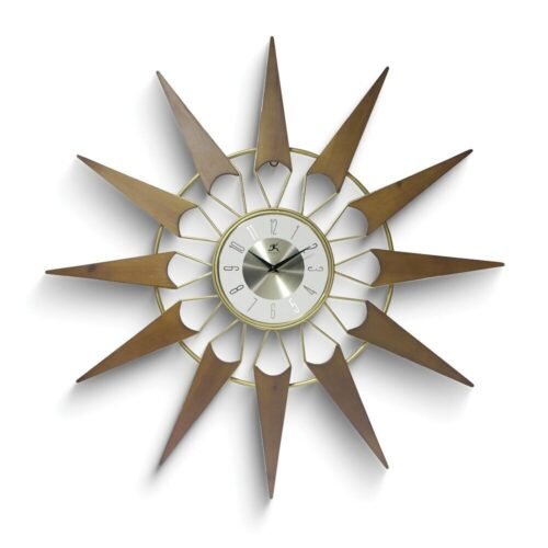 Nova Mid-Century Style Natural Wood 30.5 inch Sunburst Wall Clock