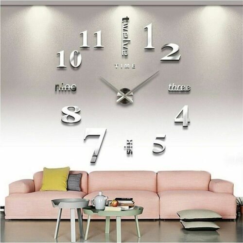 Novelty Stick-on Large Wall Clock 3D DIY Mirror Sticker Surface Home Decor Art