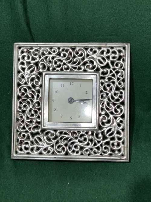 NWT Scrolled Pewter Clock 7 " by 6 3 / 4 " image