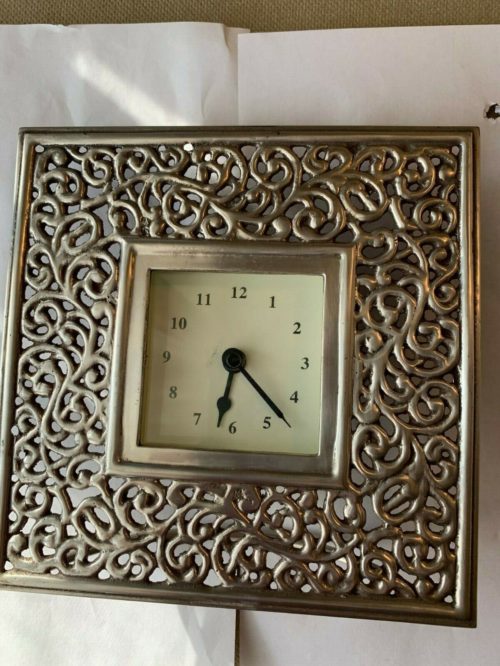 NWT Scrolled Pewter Clock 7 " by 6 3 / 4 " Retail: $ 24 . 99 image