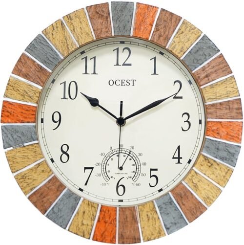 OCEST Large Outdoor Indoor Clock, Waterproof Wall Clock with Thermometer, Weathe