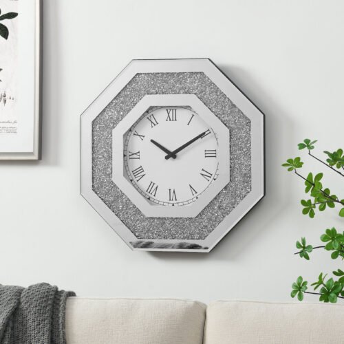 Octagonal Mirror Wall Clocks Artificial Gemstone Wall Clocks