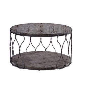 Octavia 34 in. Gray Medium Round Wood Coffee Table with Shelf