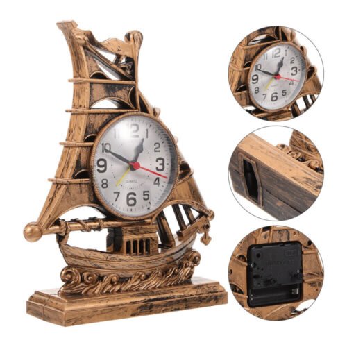 Office Desktop Ornament Unique Desktop Clock Boat Figurine Alarm Clock