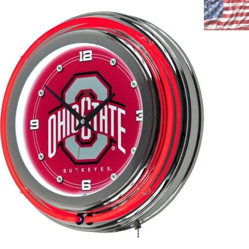 Officially Licensed 14" Ohio State Neon Clock - Battery Operated & Wall Mount