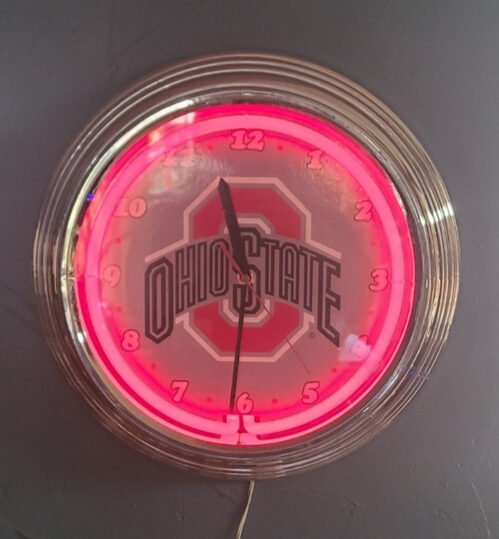 Ohio State OSU Buckeyes Electric Neon Light Battery Wall Clock 14 5/8" Decor