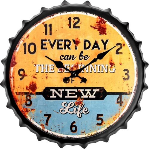 Okllen Bottle Cap Design Retro Wall Clock, 12 inch Metal Vintage Colorful