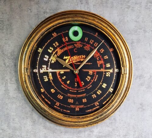 Old Antique Radio Style Zenith Black Dial Magic Tuning Eye Vintage Wall Clock