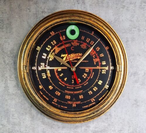 Old Antique Radio Style Zenith Black Dial Magic Tuning Eye Vintage Wall Clock