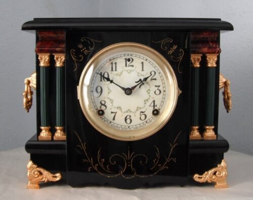 Old Antique Sessions Black Mantel Shelf Clock 1920 Fully Restored