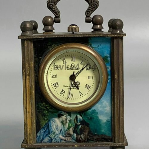 Old brass auspicious peace elephant Clock statue Shelf Mantel Mechanical Watch