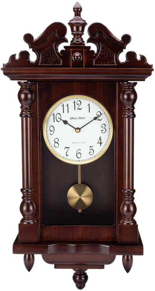 Olden Days Wall Clock with Real Wood, 4 Chimes, Antique Vintage Style, Pendulum