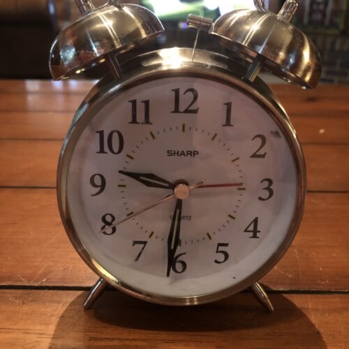 Old Fashioned Sharp Quartz Model SPC800 Alarm Clock Silver Tone Twin Bells