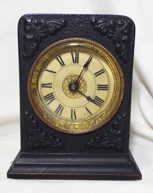 Old SMALL Antique Westclox IRONCLAD Black Ornate ALARM CLOCK -RUNS-