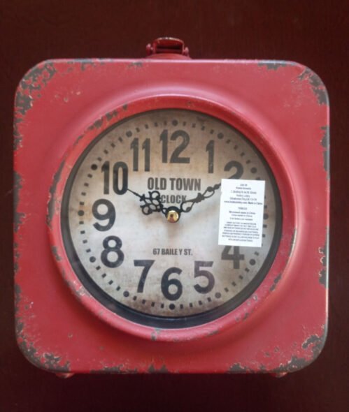 Old Town 67 Bailey St Red Distressed Two Sided Clock NEW