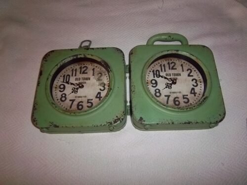 Old Town Clock 67 Bailey St. Steam Punk Shabby Chic Green Distressed Paint