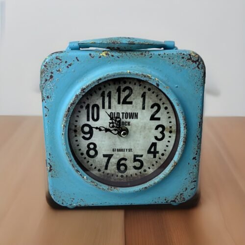 Old Town Clock 67 Bailey St. Steam Punk Shabby Chic Rustic Blue Distressed Paint