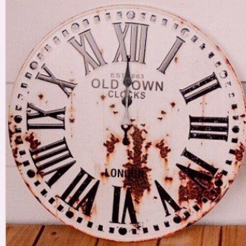 OLD TOWN Metal Round Farmhouse Wall Clock Raised Roman Numerals 15.5"